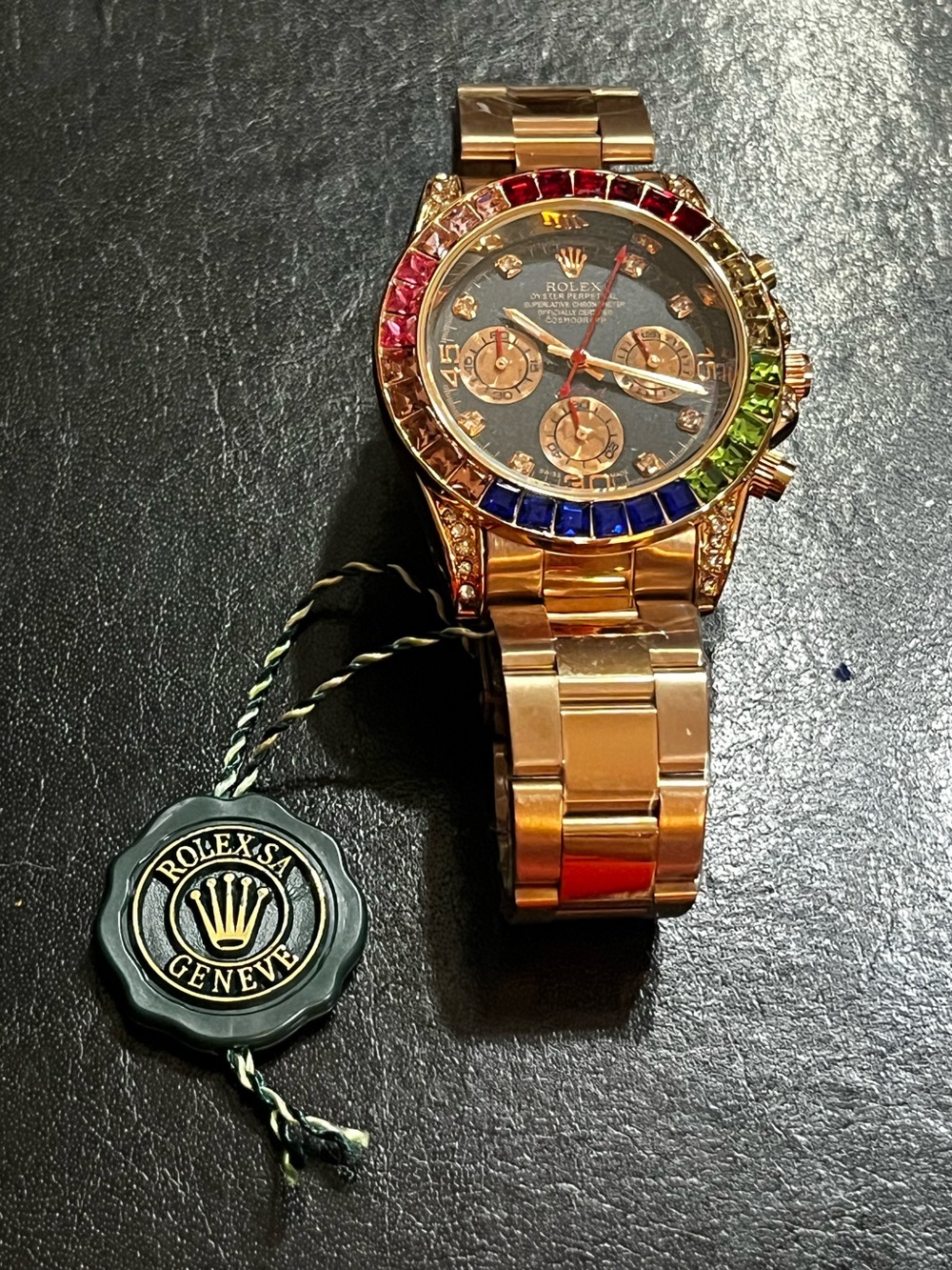 💚 Rolex. Rainbow Rose Gold Tone Daytona. Cosmograph Watch